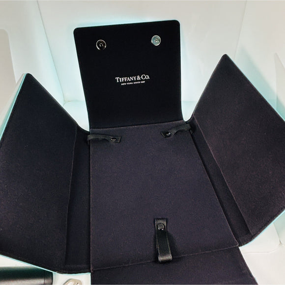 Tiffany Blue Leather Folding Necklace Presentation Blue Gift Storage Pouch