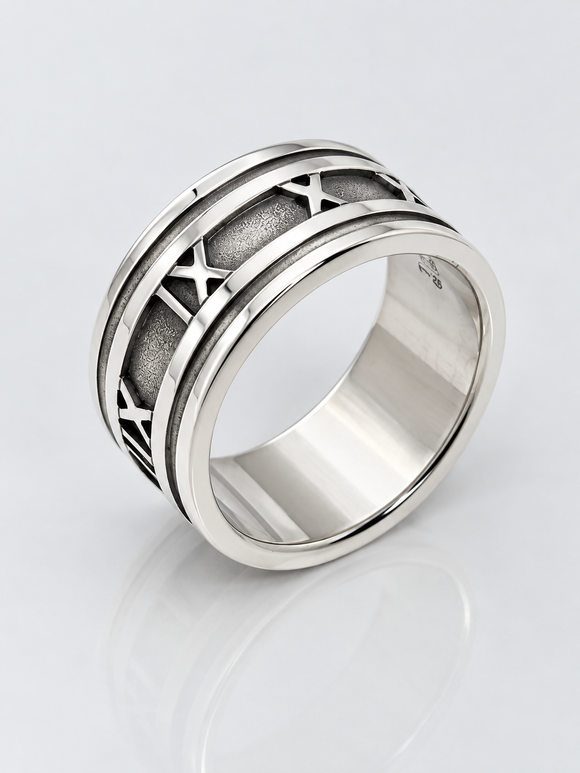 Tiffany & Co. Atlas Ring Size 11 Wide Band Roman Numerals Silver Mens Unisex