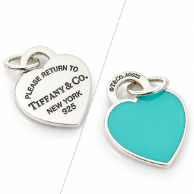 Return to Tiffany & Co. Blue Enamel Heart Tag Charm Pendant in Sterling Silver