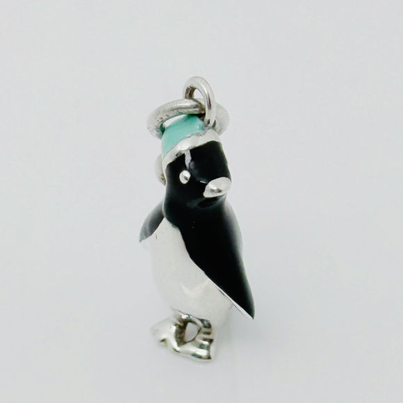Tiffany & Co Christmas Penguin Charm or Pendant in Blue Enamel and Silver