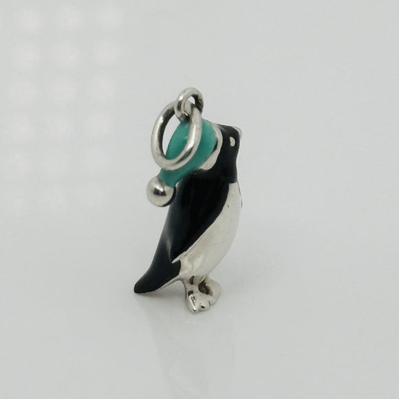 Tiffany & Co Christmas Penguin Charm or Pendant in Blue Enamel and Silver