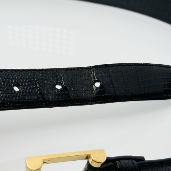 Tiffany Black Lizard Skin Leather Mens Belt Size 32 with Gold Tone Belt Buckle