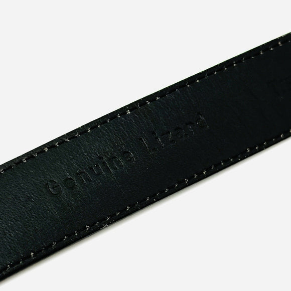 Tiffany Black Lizard Skin Leather Mens Belt Size 32 with Gold Tone Belt Buckle