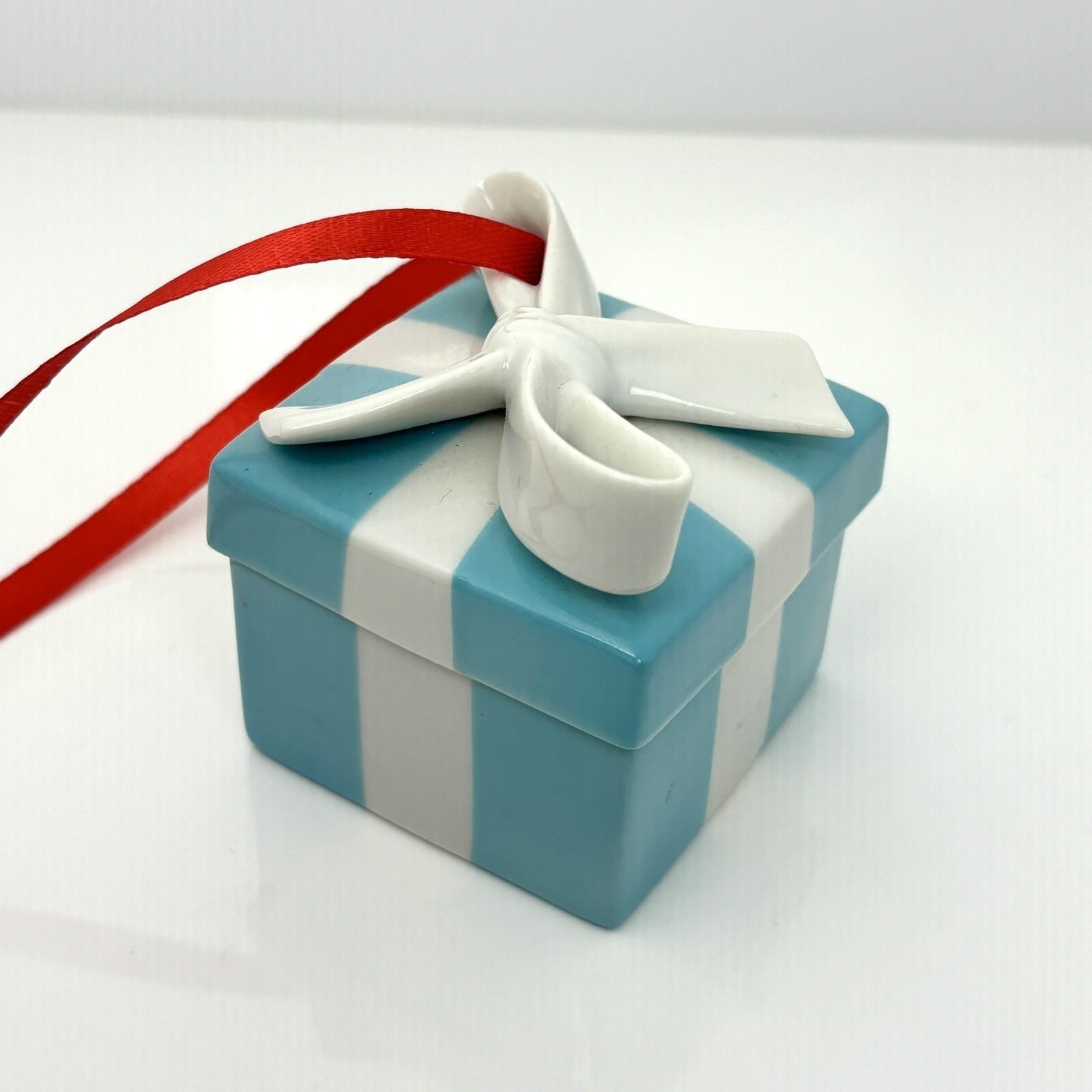 Tiffany Blue Gift Box Trinket Christmas Holiday Ornament Bone China Porcelain