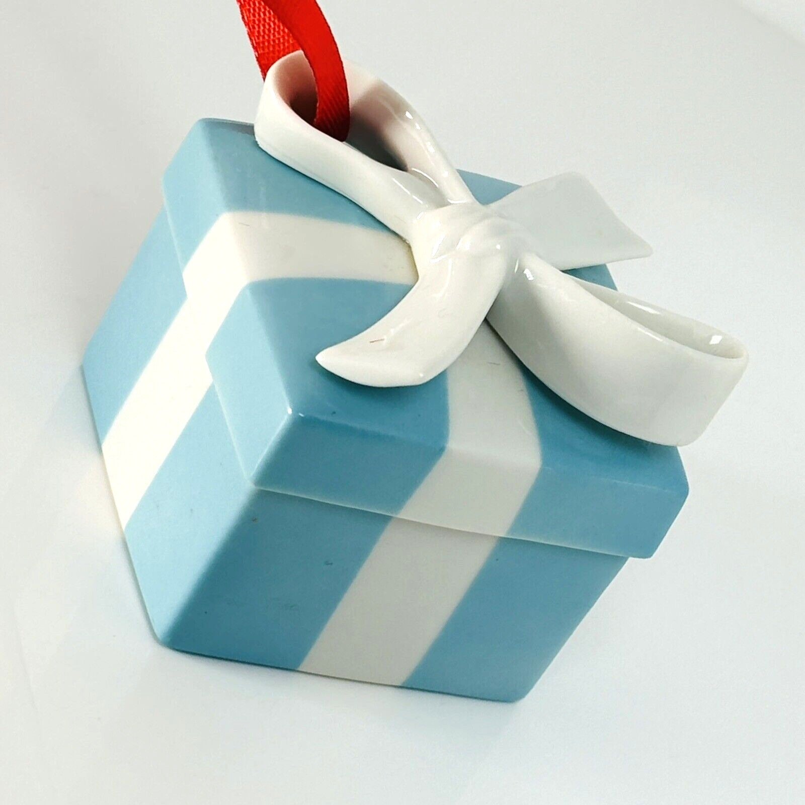 Tiffany Blue Gift Box Trinket Christmas Holiday Ornament Bone China Porcelain - 0