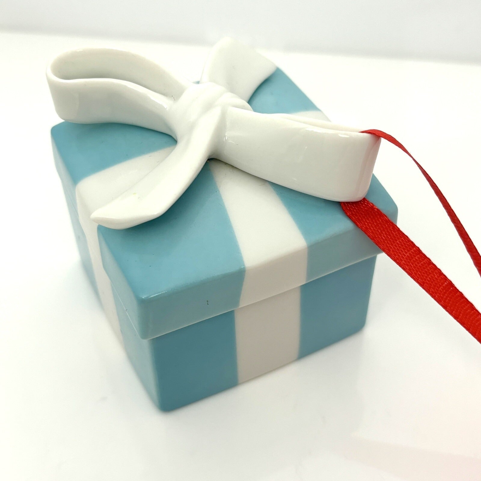 Tiffany Blue Gift Box Trinket Christmas Holiday Ornament Bone China Porcelain