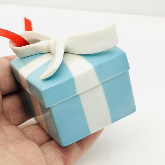 Tiffany Blue Gift Box Trinket Christmas Holiday Ornament Bone China Porcelain