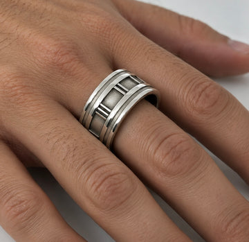 Tiffany & Co. Atlas Ring Size 11 Wide Band Roman Numerals Silver Mens Unisex - 0
