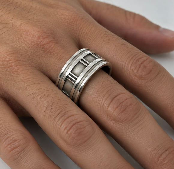 Tiffany & Co. Atlas Ring Size 11 Wide Band Roman Numerals Silver Mens Unisex