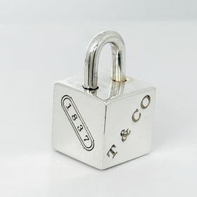 Tiffany 1837 Cube Box Square Padlock Lock Charm Pendant in Sterling Silver