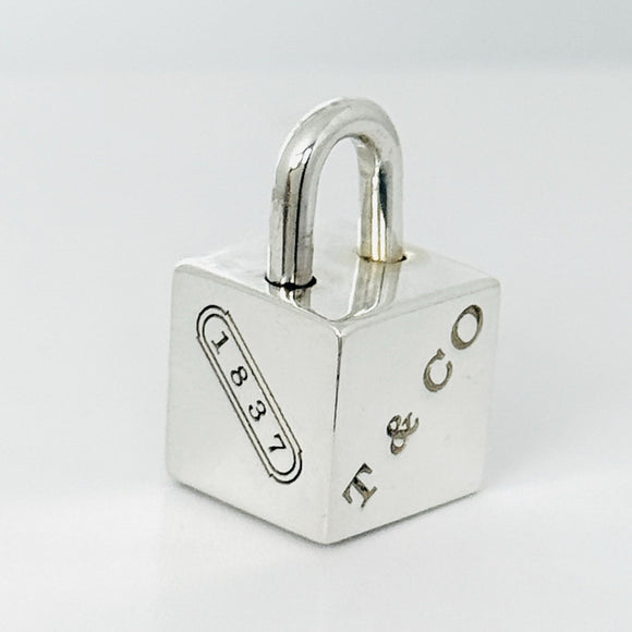 Tiffany 1837 Cube Box Square Padlock Lock Charm Pendant in Sterling Silver