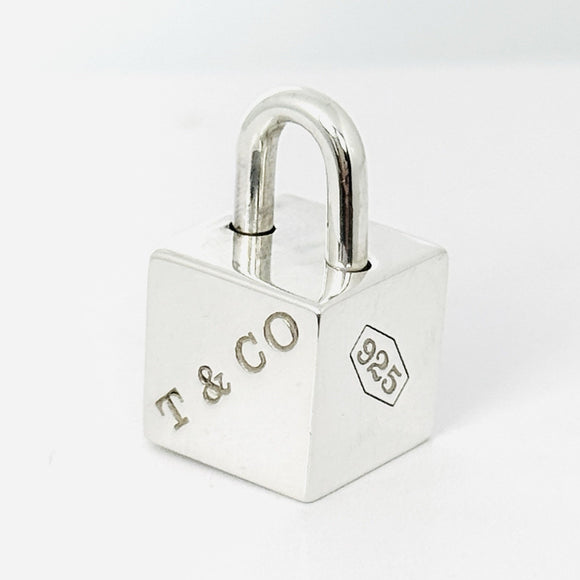 Tiffany 1837 Cube Box Square Padlock Lock Charm Pendant in Sterling Silver