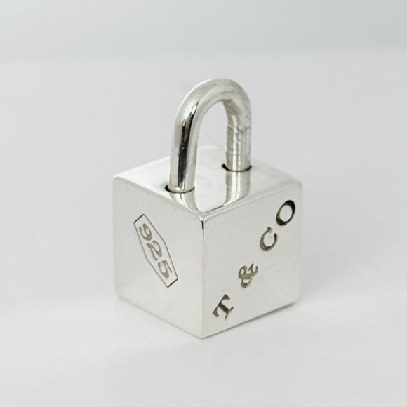 Tiffany 1837 Cube Box Square Padlock Lock Charm Pendant in Sterling Silver
