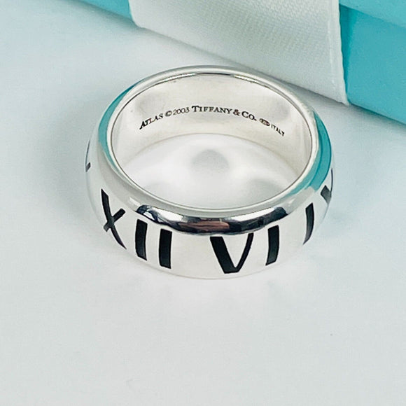Size 6 Tiffany Atlas Ring in Black Enamel Sterling Silver