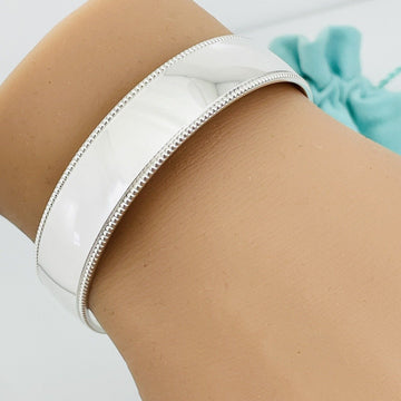 7.75" Tiffany & Co Beaded Edge Milgrain Bangle Bracelet in Sterling Silver - 0