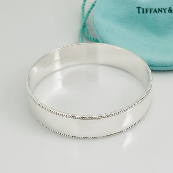 7.75" Tiffany & Co Beaded Edge Milgrain Bangle Bracelet in Sterling Silver