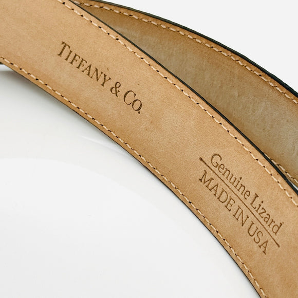Tiffany & Co Black Lizard Skin Leather Mens Belt Size 36