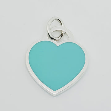 Tiffany & Co Blue Enamel Heart Tag Charm or Pendant in Sterling Silver