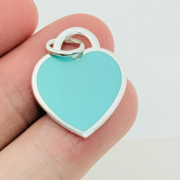 Tiffany & Co Blue Enamel Heart Tag Charm or Pendant in Sterling Silver