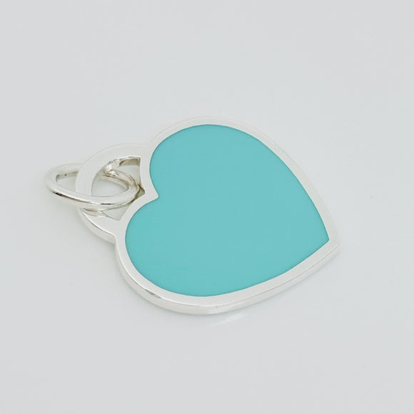 Tiffany & Co Blue Enamel Heart Tag Charm or Pendant in Sterling Silver