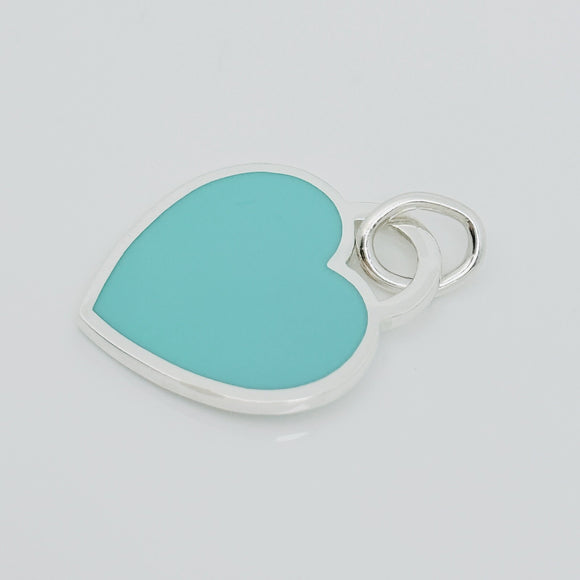 Tiffany & Co Blue Enamel Heart Tag Charm or Pendant in Sterling Silver