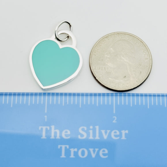 Tiffany & Co Blue Enamel Heart Tag Charm or Pendant in Sterling Silver