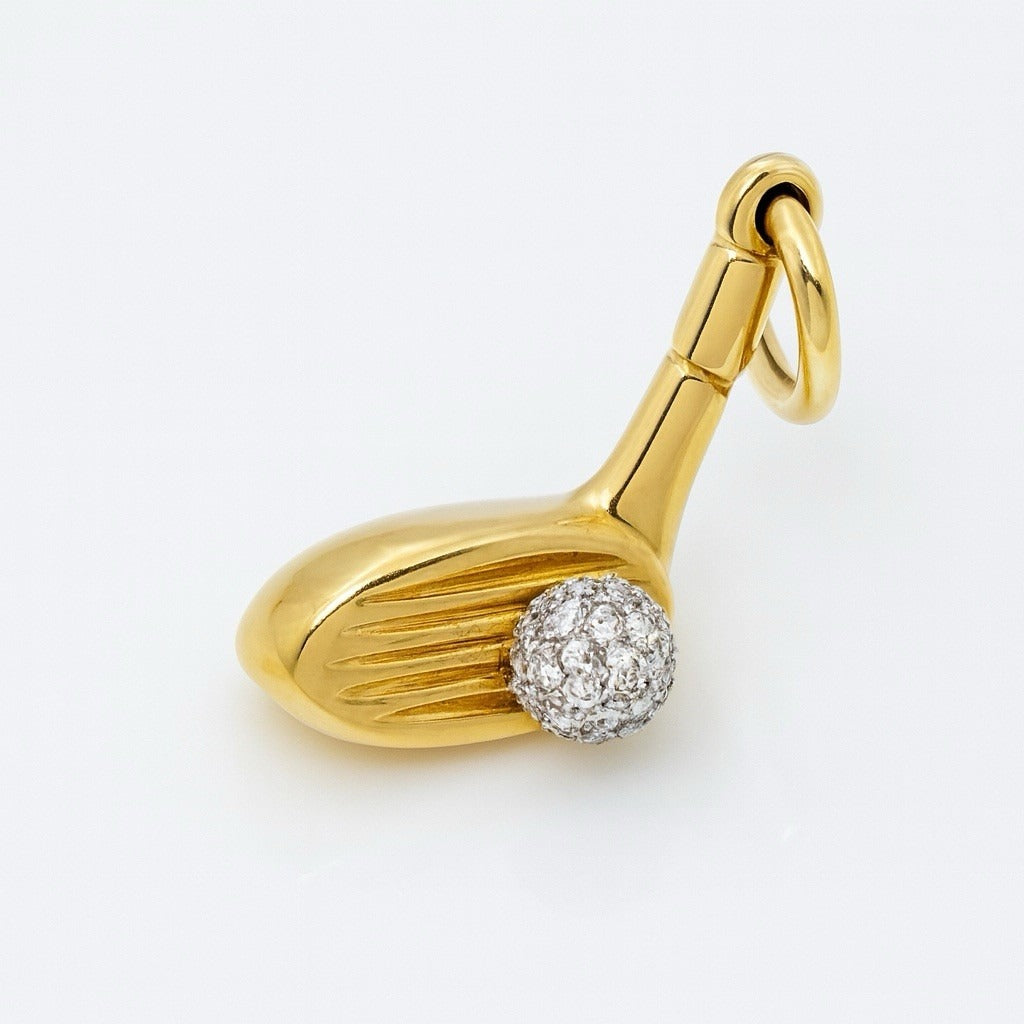 Tiffany & Co Gold and Diamond Golf Club and Ball in Yellow Gold - Charm Pendant