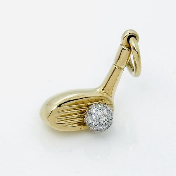 Tiffany & Co Gold and Diamond Golf Club and Ball in Yellow Gold - Charm Pendant