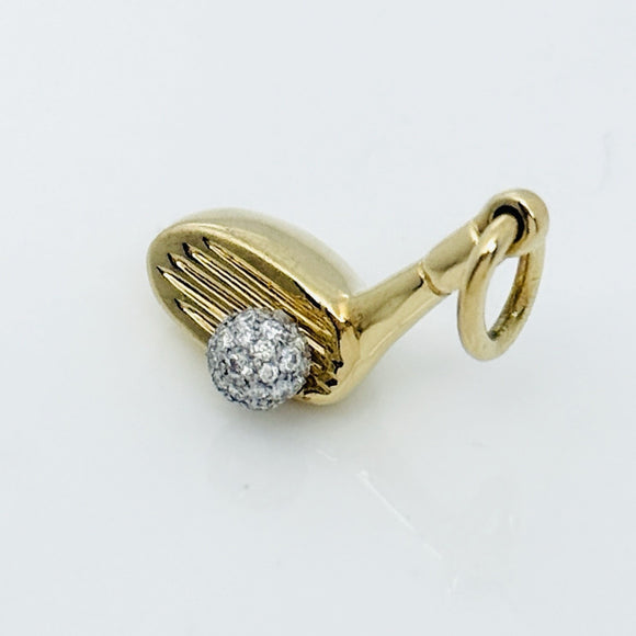 Tiffany & Co Gold and Diamond Golf Club and Ball in Yellow Gold - Charm Pendant