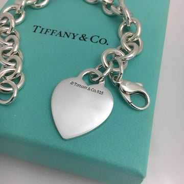 7.75” Tiffany & Co Silver Blank Heart Tag Charm Bracelet