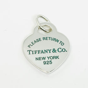 Return to Tiffany Green Enamel Heart Tag Charm or Pendant in Sterling Silver
