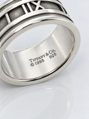 Tiffany & Co. Atlas Ring Size 11 Wide Band Roman Numerals Silver Mens Unisex-5