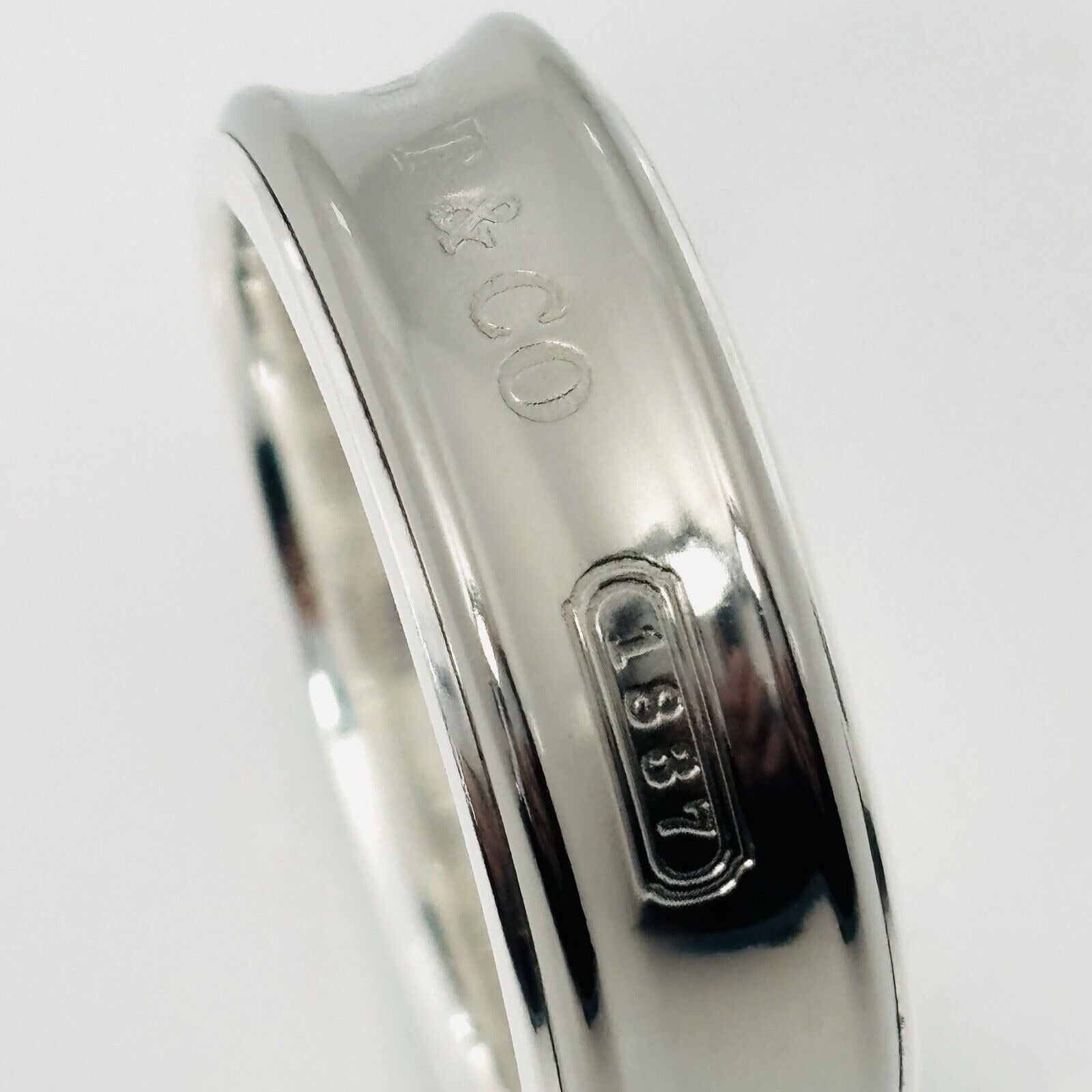 Size 8 Tiffany & Co 1837 Grey Titanium and Silver Ring Band Mens Unisex