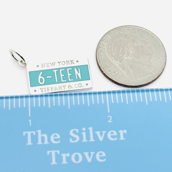 Tiffany 6-Teen Sweet 16 16th Birthday Charm or Pendant in Blue Enamel and Silver