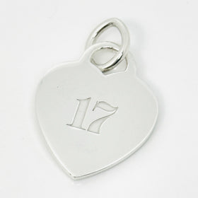 Tiffany Silver Number 17 Birthday Heart Notes Engraved Charm Pendant