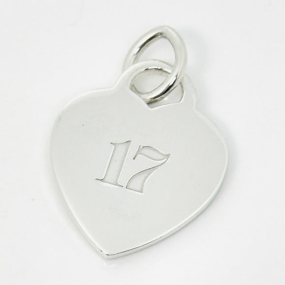 Tiffany Silver Number 17 Birthday Heart Notes Engraved Charm Pendant