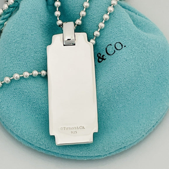 24" Tiffany & Co Metropolis Dog Tag Pendant Bead Necklace Mens Unisex in Silver
