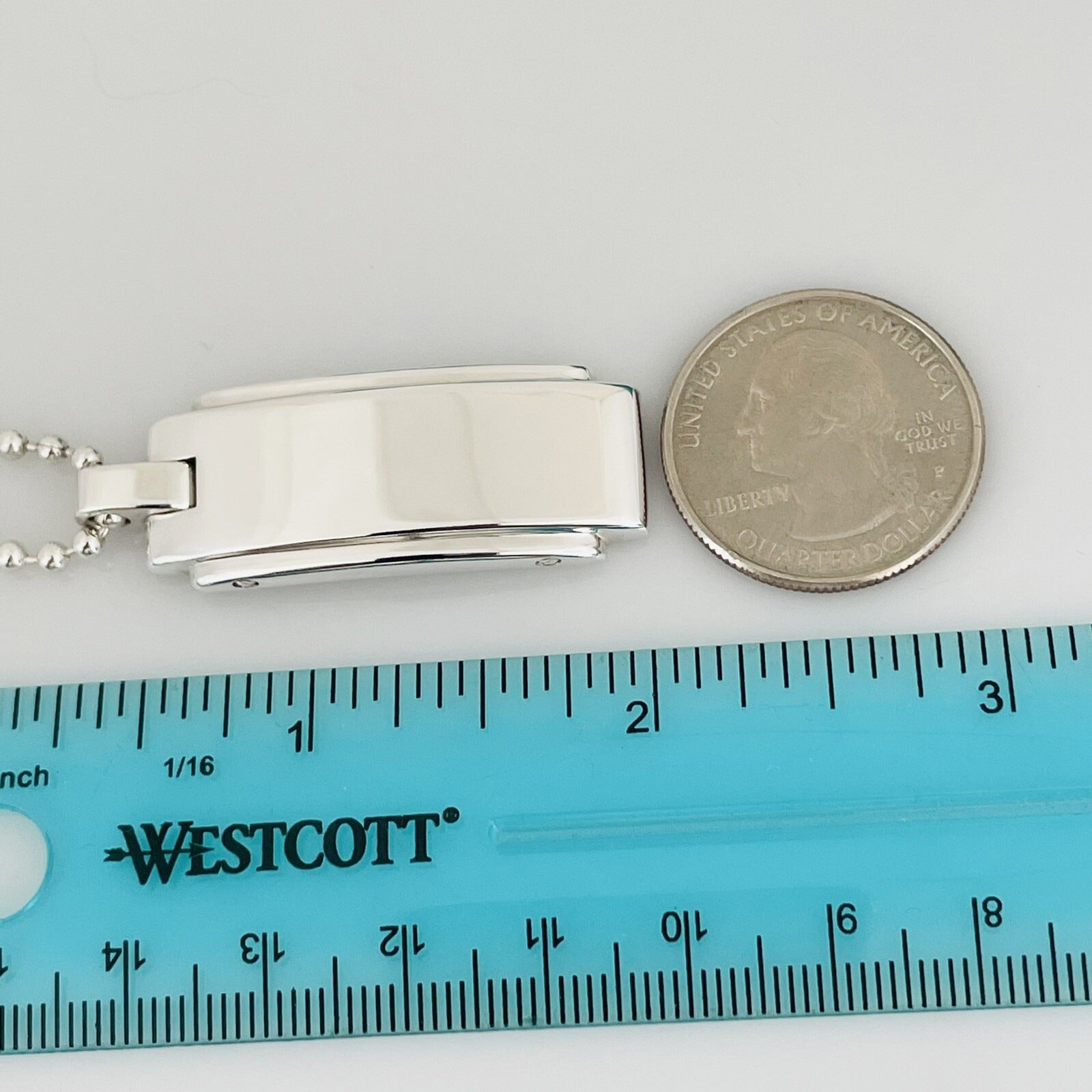 24" Tiffany & Co Metropolis Dog Tag Pendant Bead Necklace Mens Unisex in Silver