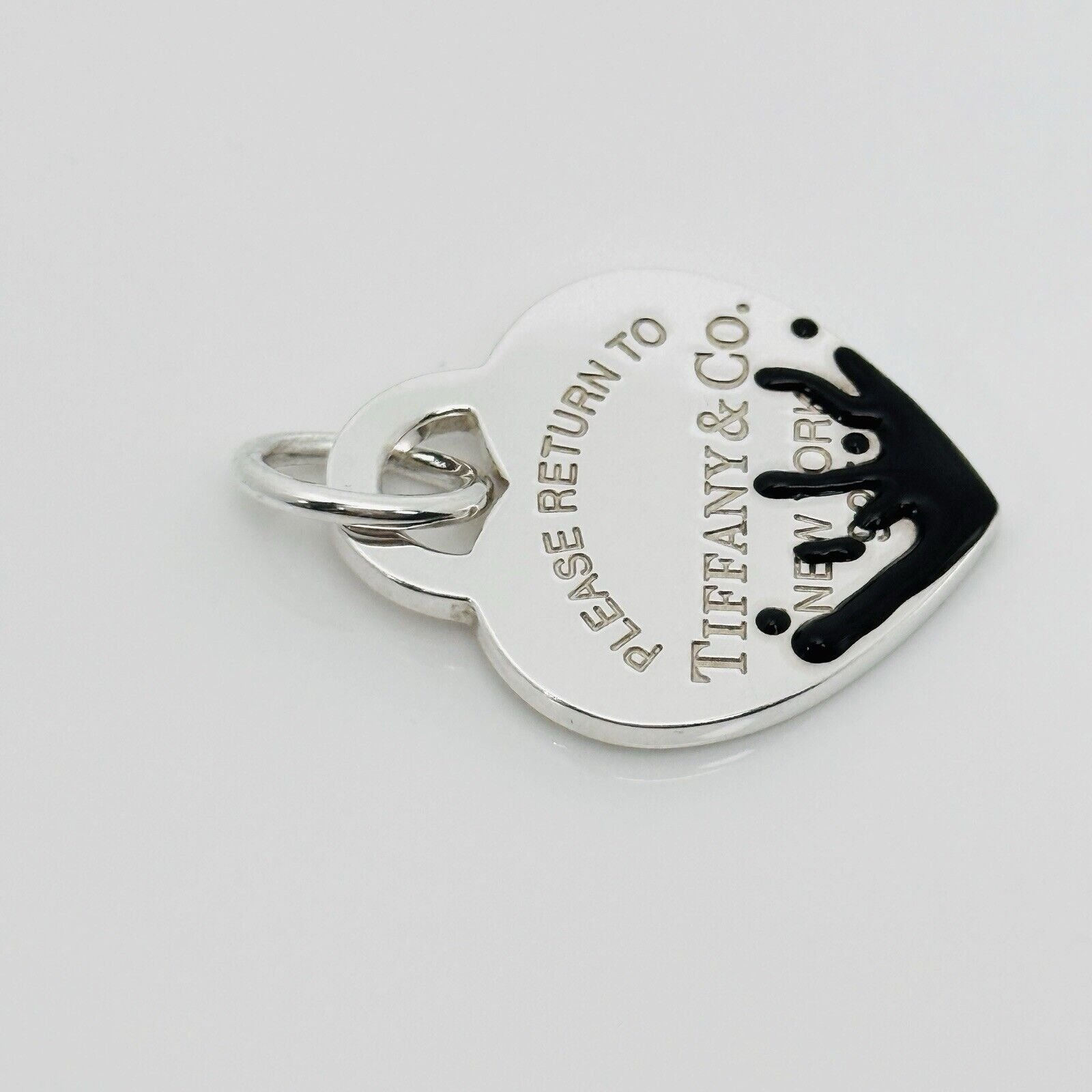 Return to Tiffany Black Enamel Color Splash Heart Tag Pendant Charm