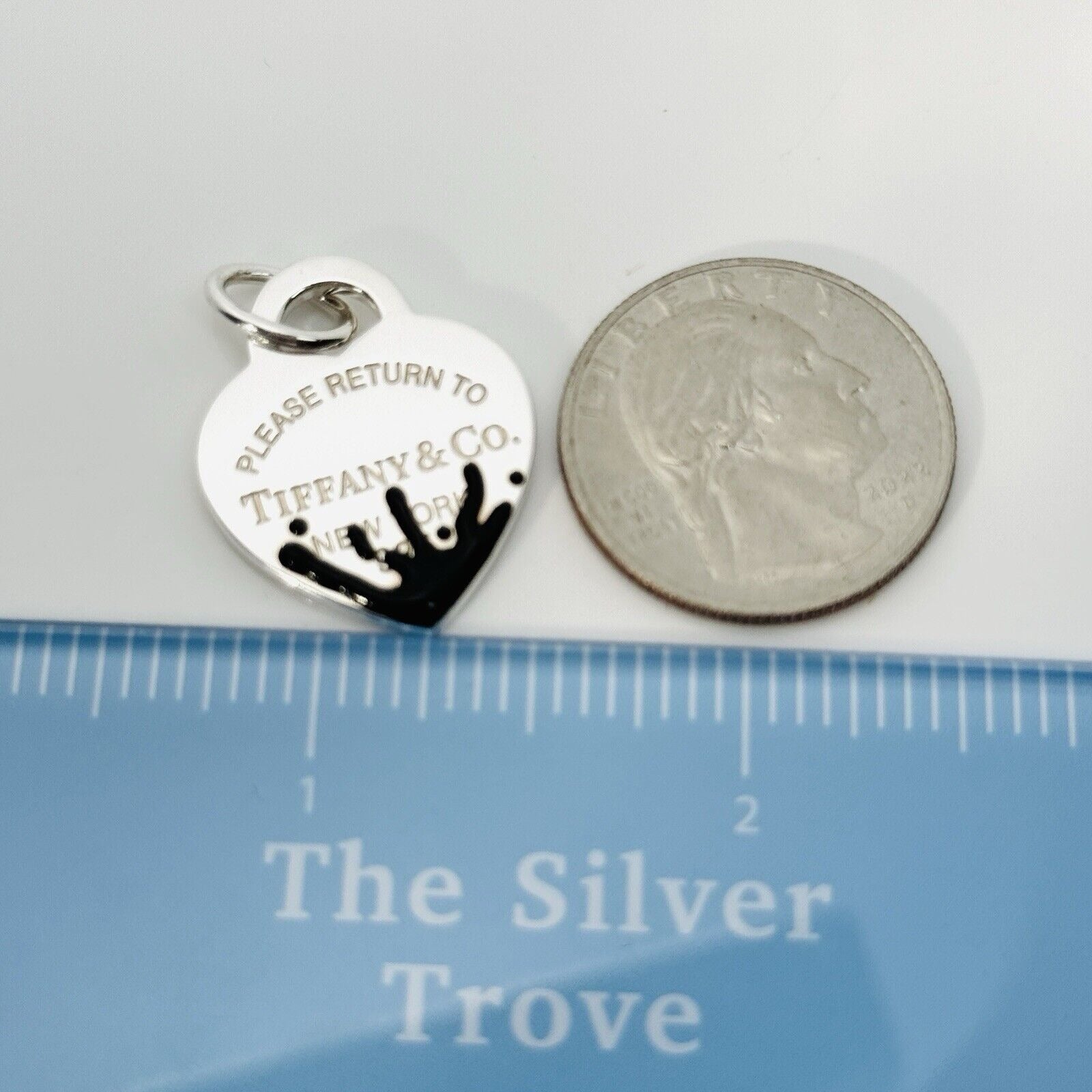 Return to Tiffany Black Enamel Color Splash Heart Tag Pendant Charm