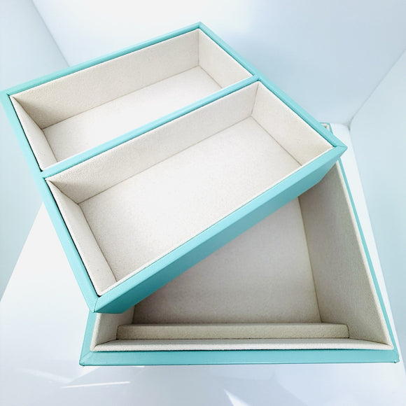 Tiffany & Co Large Blue Leather Jewelry Box Square Nesting Box