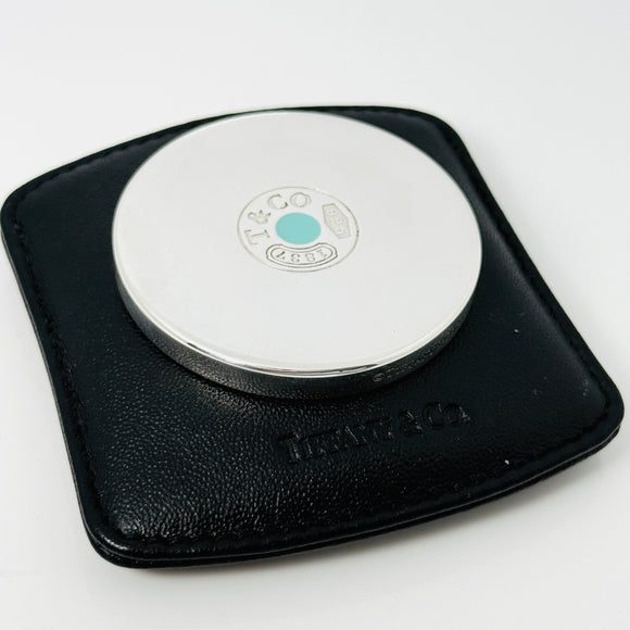Tiffany & Co 1837 Compact Round Purse Mirror in Blue Enamel and Sterling Silver