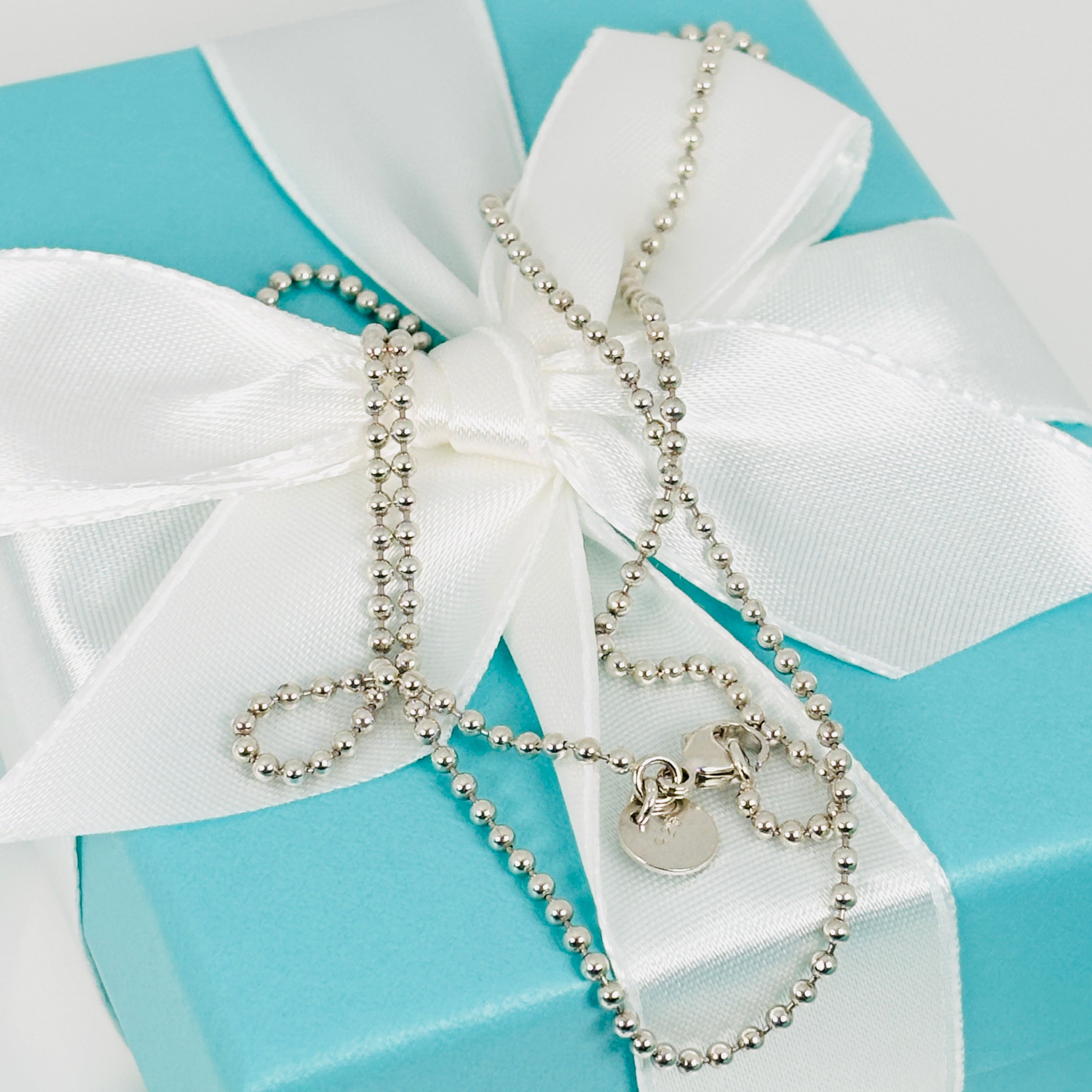 18" Tiffany & Co Sterling Silver Bead Necklace Dog Chain with Lobster Clasp