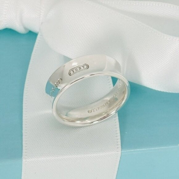 Size 6.5 Tiffany & Co 1837 Ring Concave Wide Band in Sterling Silver