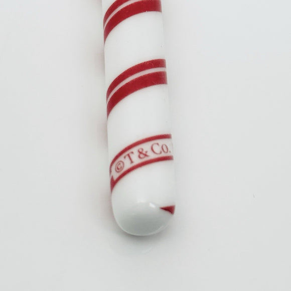 Tiffany Red White Candy Cane Christmas Holiday Ornament with Blue Gift Box Pouch