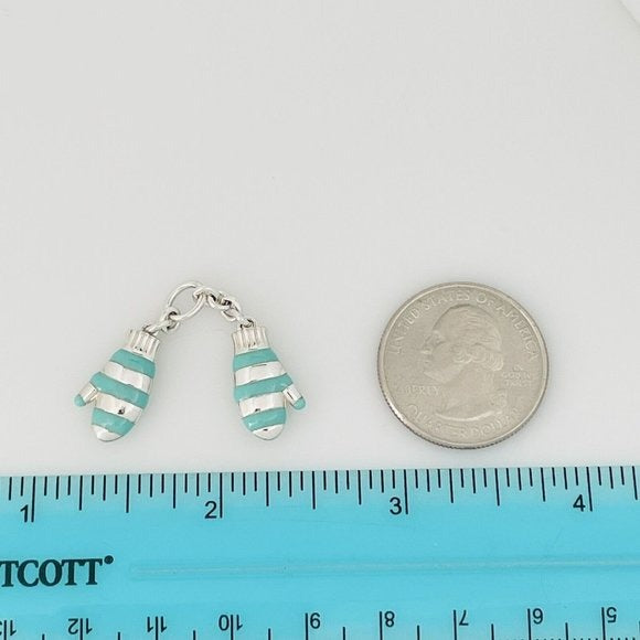 RARE Tiffany & Co Winter Snow Mittens Charm or Pendant Blue Enamel and Silver