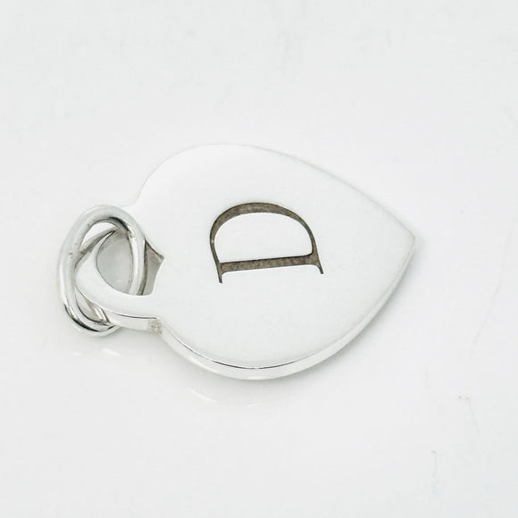 Tiffany Silver Letter D Alphabet Initial Heart Notes Engraved Charm Pendant