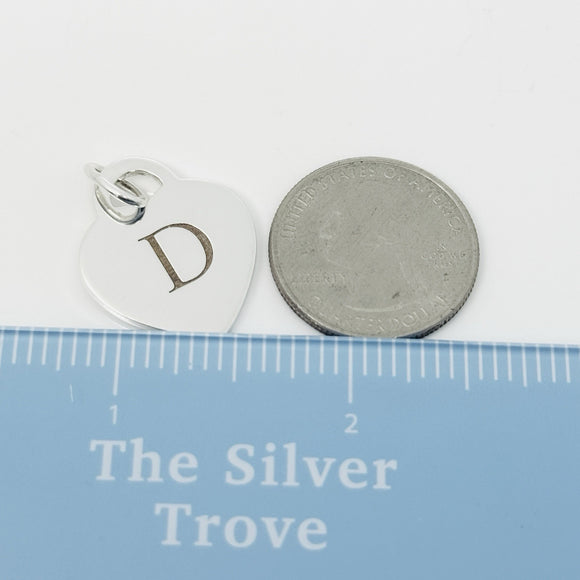 Tiffany Silver Letter D Alphabet Initial Heart Notes Engraved Charm Pendant