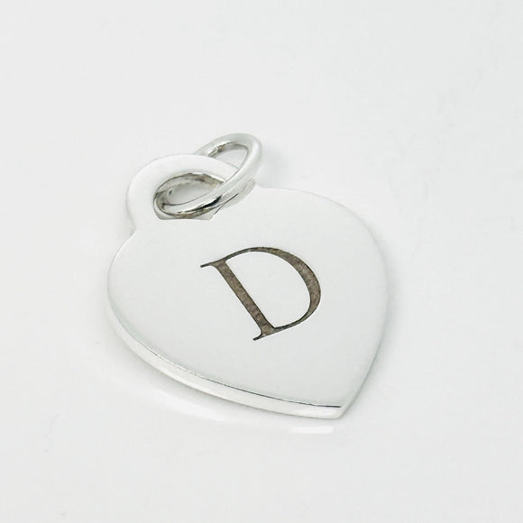 Tiffany Silver Letter D Alphabet Initial Heart Notes Engraved Charm Pendant