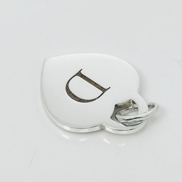 Tiffany Silver Letter D Alphabet Initial Heart Notes Engraved Charm Pendant